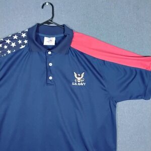 AE Sport US Navy Polo Shirt Mens XXL Blue Stars Stripes Y2K Made in USA Military